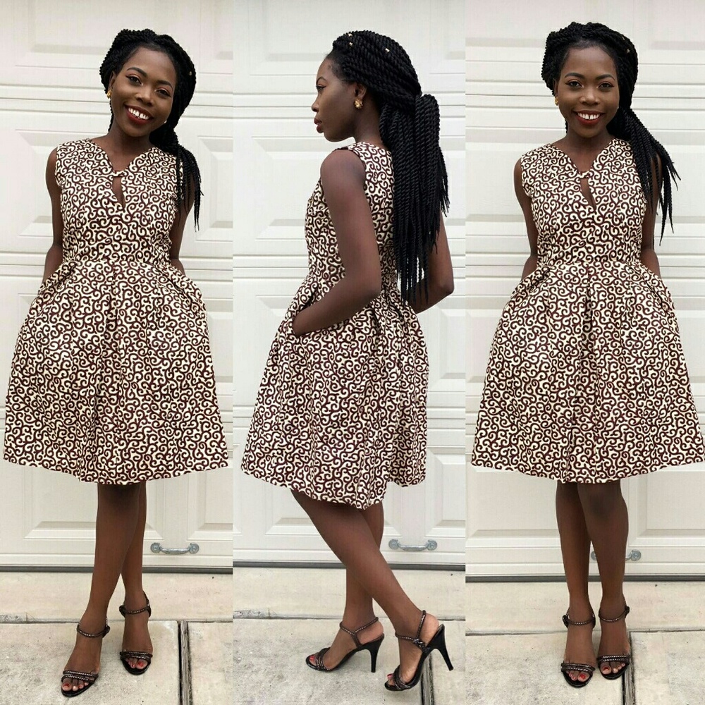 Women African print knee length dress